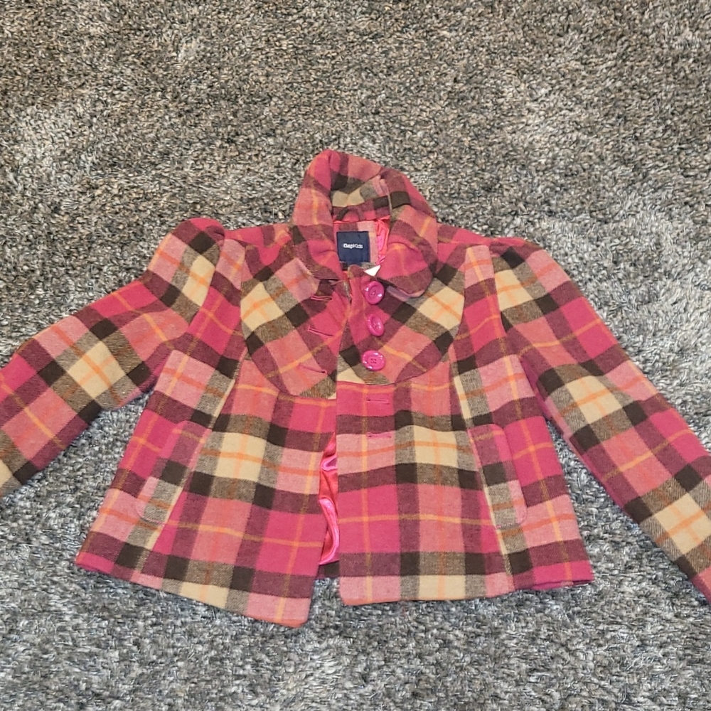 Gap plaid pea jacket medium girls